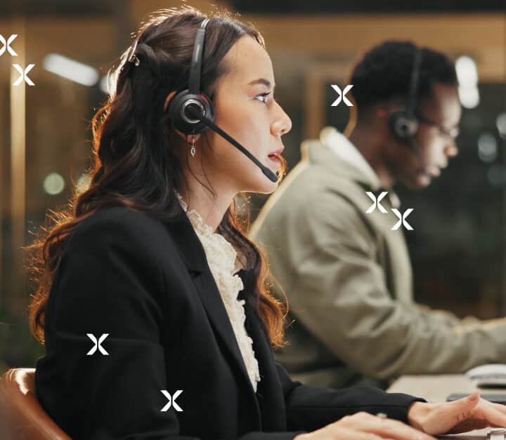 Customer service rep on phone with client